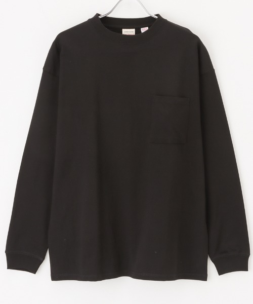 ポケット付き ビッグシルエット 袖リブロングスリーブTシャツ（T