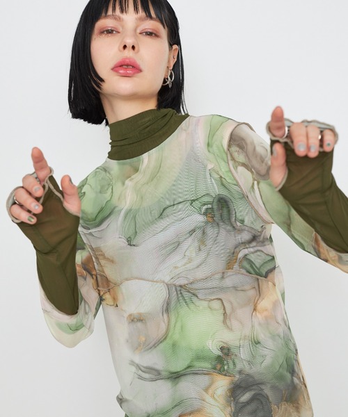 tシャツ CASANE（カサネ）マーブルペイントクルーメロートップス レディース casane（カサネ）の「マーブルペイントメロートップス（その他