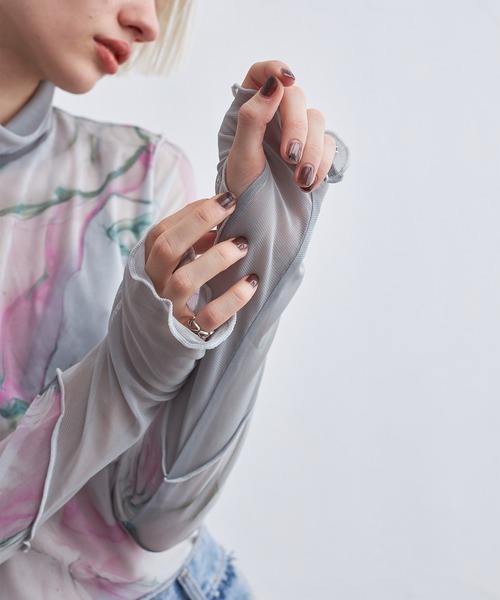 tシャツ CASANE（カサネ）マーブルペイントクルーメロートップス レディース tシャツ CASANE（カサネ）マーブルペイントクルーメロートップス
