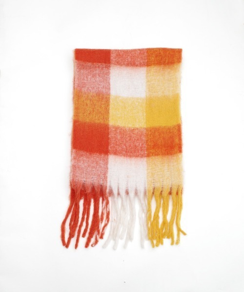 shopnikoniko(ショップニコニコ)の「マフラー チェック柄 大判 韓国ファッション フリンジ ボリュームマフラー ロングマフラー(マフラー・レディース・ワイン/ブルー/オレンジ/ブラウン/グリーン/ピンク・フリー)」の17枚目の写真