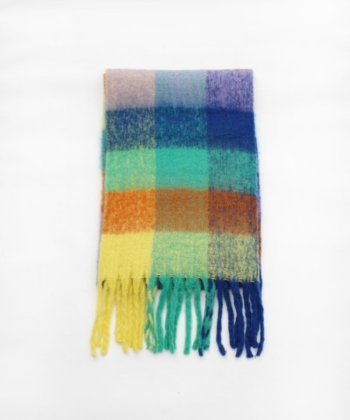 shopnikoniko(ショップニコニコ)の「マフラー チェック柄 大判 韓国ファッション フリンジ ボリュームマフラー ロングマフラー(マフラー・レディース・ワイン/ブルー/オレンジ/ブラウン/グリーン/ピンク・フリー)」の21枚目の写真