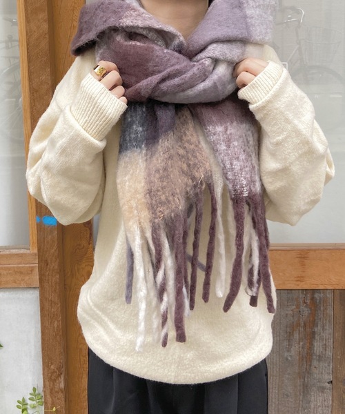 shopnikoniko(ショップニコニコ)の「マフラー チェック柄 大判 韓国ファッション フリンジ ボリュームマフラー ロングマフラー(マフラー・レディース・ワイン/ブルー/オレンジ/ブラウン/グリーン/ピンク・フリー)」の22枚目の写真