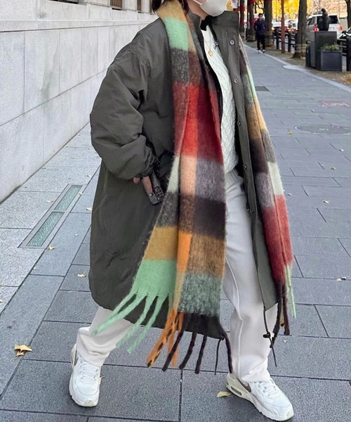 shopnikoniko(ショップニコニコ)の「マフラー チェック柄 大判 韓国ファッション フリンジ ボリュームマフラー ロングマフラー(マフラー・レディース・ワイン/ブルー/オレンジ/ブラウン/グリーン/ピンク・フリー)」の14枚目の写真