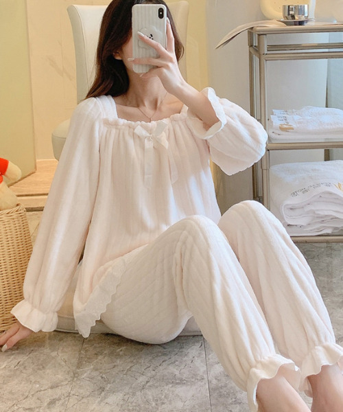 Amains（アメイン）の「スクエアネックマイクロフリースパジャマ（ルームウェア/パジャマ・レディース・ホワイト/ブルー/ピンク・M）」の10枚目の写真