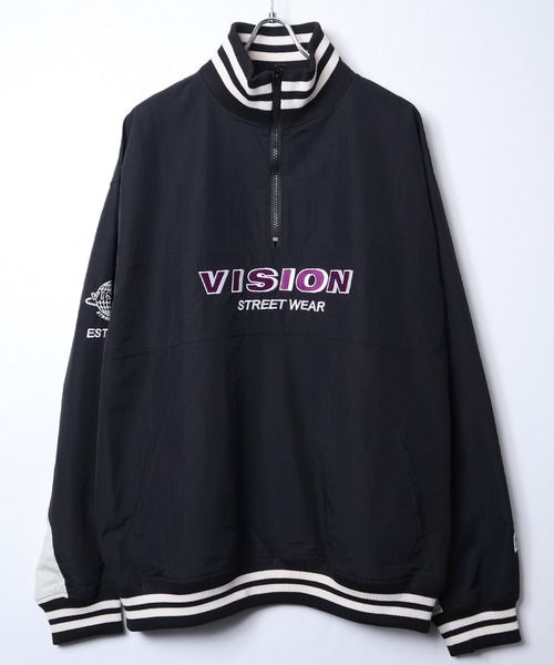 VISION STREET WEAR（ヴィジョンストリートウェア）の「【VISION STREET WEAR】ビッグシルエット リブライン ハーフジップ ナイロンプルオーバー（スウェット・レディース・グリーン/ネイビー/ブラック・LARGE/MEDIUM/X-LARGE）」の4枚目の写真