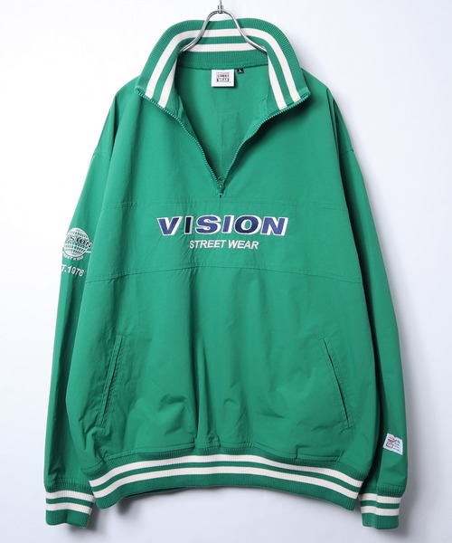 VISION STREET WEAR（ヴィジョンストリートウェア）の「【VISION STREET WEAR】ビッグシルエット リブライン ハーフジップ ナイロンプルオーバー（スウェット・レディース・グリーン/ネイビー/ブラック・LARGE/MEDIUM/X-LARGE）」の8枚目の写真