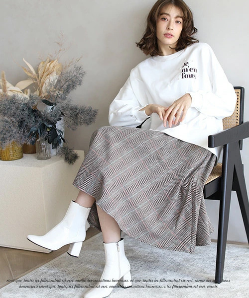 REAL CUBE（リアルキューブ）の「グレンチェックヘムデザインスカート（スカート・レディース・グレー/ブラウン・FREE）」の3枚目の写真