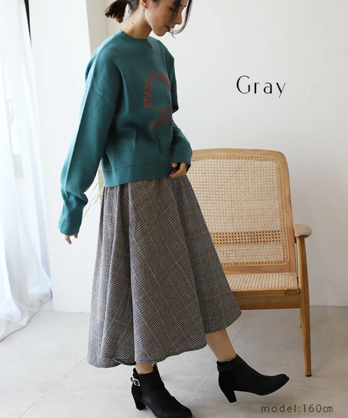 REAL CUBE（リアルキューブ）の「グレンチェックヘムデザインスカート（スカート・レディース・グレー/ブラウン・FREE）」の5枚目の写真