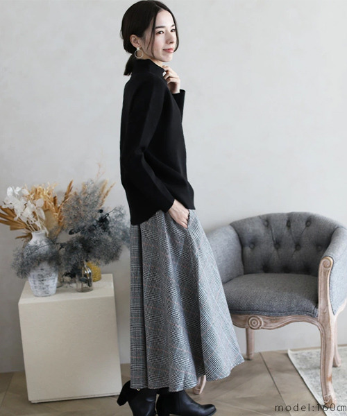 REAL CUBE（リアルキューブ）の「グレンチェックヘムデザインスカート（スカート・レディース・グレー/ブラウン・FREE）」の6枚目の写真