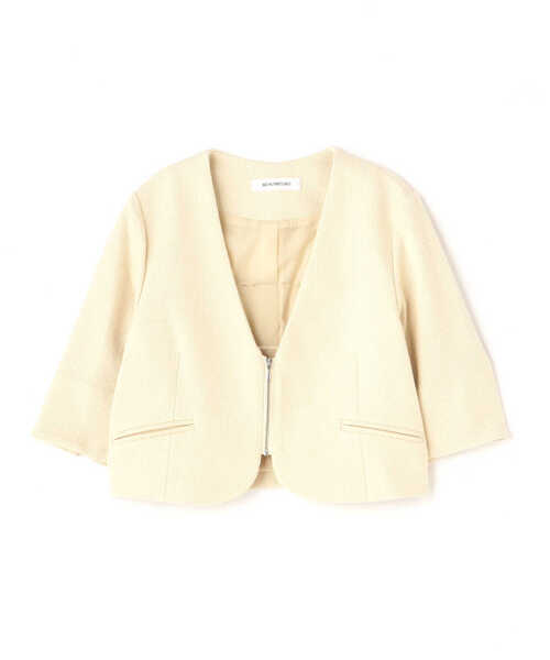 NATURAL BEAUTY BASIC(ナチュラルビューティーベーシック)の「◇ツイードショートジャケット(ノーカラージャケット・レディース・オフホワイト/ブルー・FREE)」の3枚目の写真