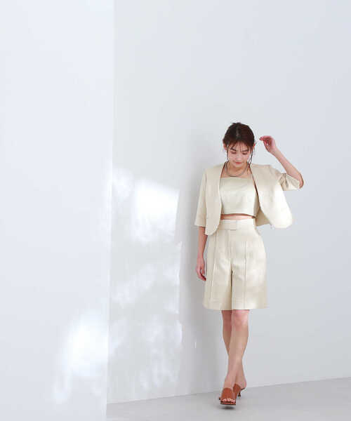 NATURAL BEAUTY BASIC(ナチュラルビューティーベーシック)の「◇ツイードショートジャケット(ノーカラージャケット・レディース・オフホワイト/ブルー・FREE)」の4枚目の写真