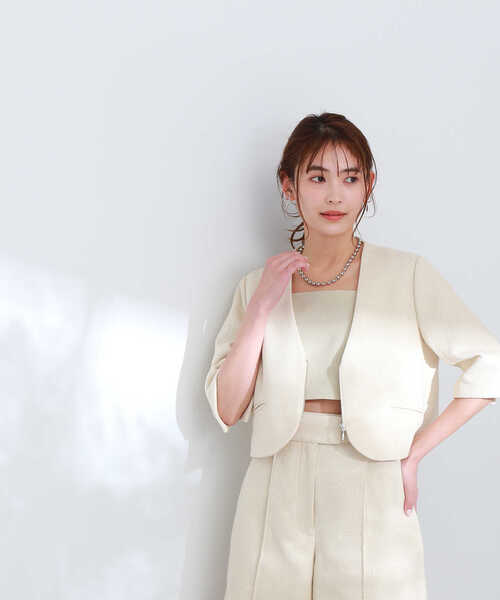 NATURAL BEAUTY BASIC(ナチュラルビューティーベーシック)の「◇ツイードショートジャケット(ノーカラージャケット・レディース・オフホワイト/ブルー・FREE)」の5枚目の写真