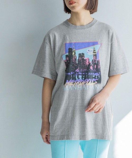 yuw(ユウ)の「retoro Tee 199361(Tシャツ/カットソー・レディース・グレー/ブラック・FREE)」の1枚目の写真