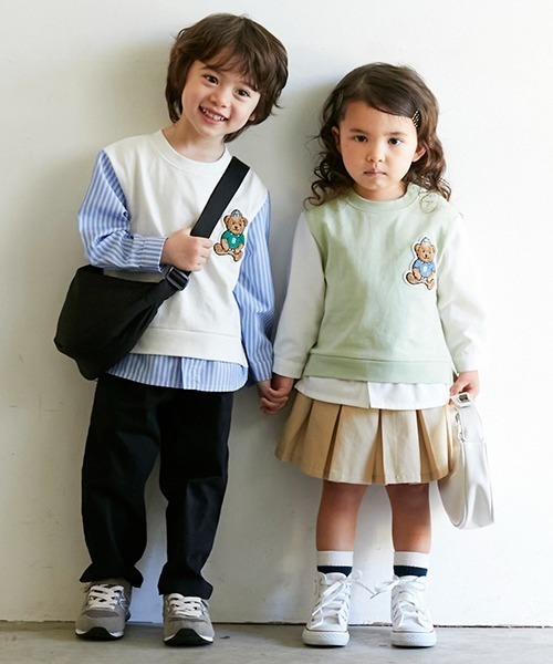 petit main（プティマイン）の「【リンク】袖ストライプクマ長袖T（Tシャツ/カットソー・キッズ・ライトグリーン/オフホワイト/オレンジ・100cm/110cm/80ｃｍ/130cm/90cm/120cm）」の8枚目の写真