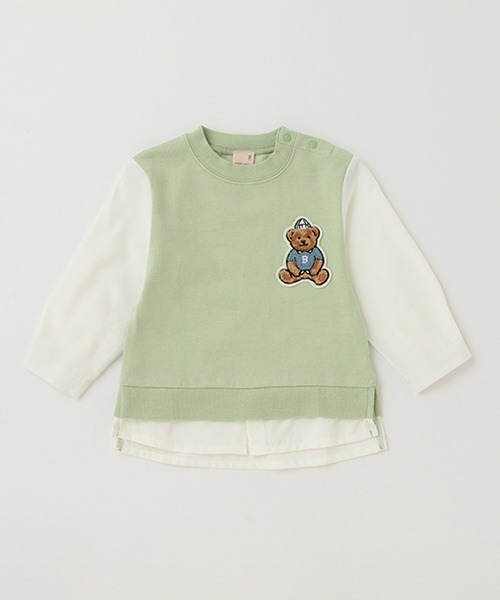 petit main（プティマイン）の「【リンク】袖ストライプクマ長袖T（Tシャツ/カットソー・キッズ・ライトグリーン/オフホワイト/オレンジ・100cm/110cm/80ｃｍ/130cm/90cm/120cm）」の4枚目の写真