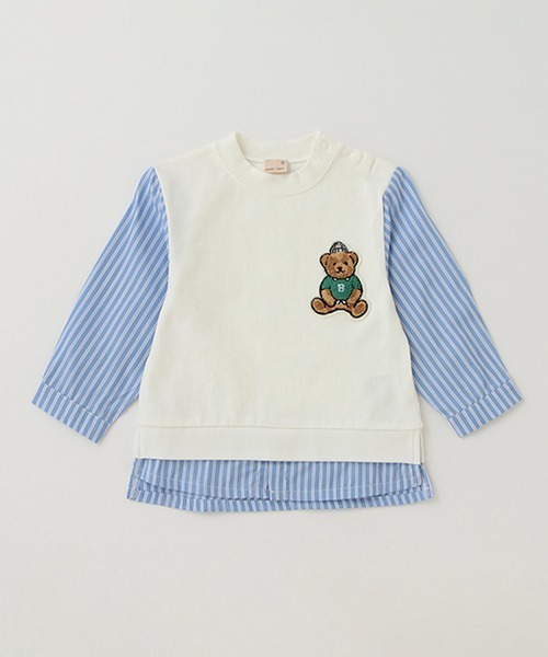 petit main（プティマイン）の「【リンク】袖ストライプクマ長袖T（Tシャツ/カットソー・キッズ・ライトグリーン/オフホワイト/オレンジ・100cm/110cm/80ｃｍ/130cm/90cm/120cm）」の12枚目の写真