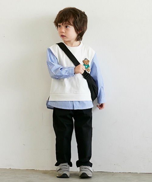 petit main（プティマイン）の「【リンク】袖ストライプクマ長袖T（Tシャツ/カットソー・キッズ・ライトグリーン/オフホワイト/オレンジ・100cm/110cm/80ｃｍ/130cm/90cm/120cm）」の6枚目の写真