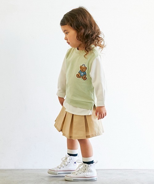 petit main（プティマイン）の「【リンク】袖ストライプクマ長袖T（Tシャツ/カットソー・キッズ・ライトグリーン/オフホワイト/オレンジ・100cm/110cm/80ｃｍ/130cm/90cm/120cm）」の10枚目の写真