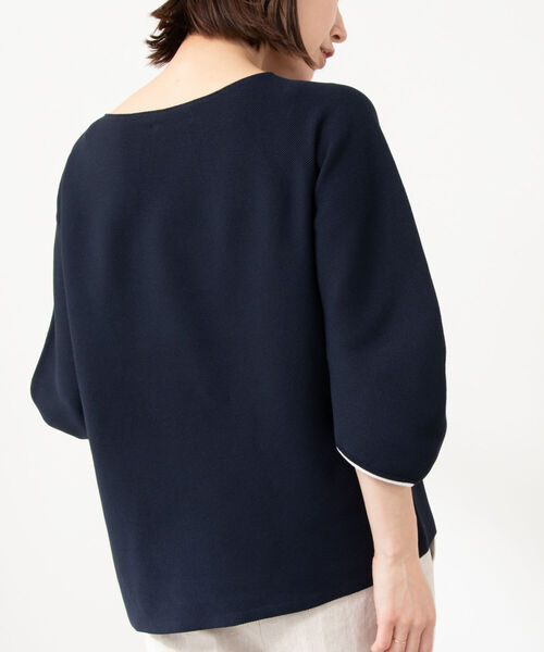 NOLLEY’S（ノーリーズ）の「《手洗い可能》カーブパフ袖ホールガーメントプルオーバーニット（ニット/セーター・レディース・ライトブルー/オフホワイト/ネイビー/イエロー・38）」の3枚目の写真