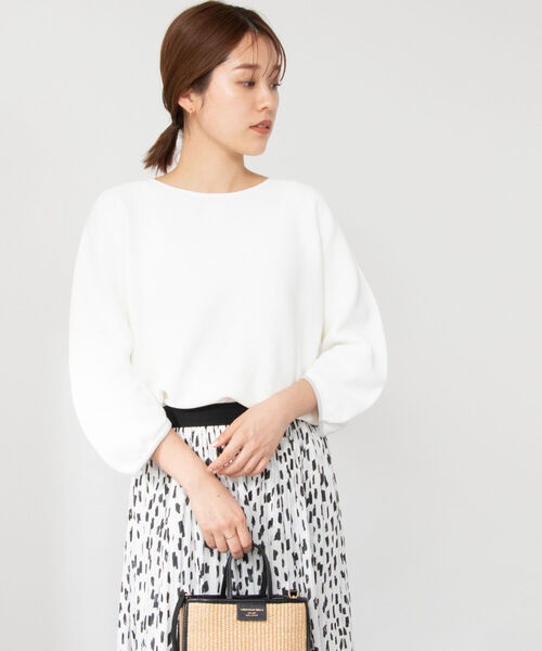 NOLLEY’S（ノーリーズ）の「《手洗い可能》カーブパフ袖ホールガーメントプルオーバーニット（ニット/セーター・レディース・ライトブルー/オフホワイト/ネイビー/イエロー・38）」の8枚目の写真