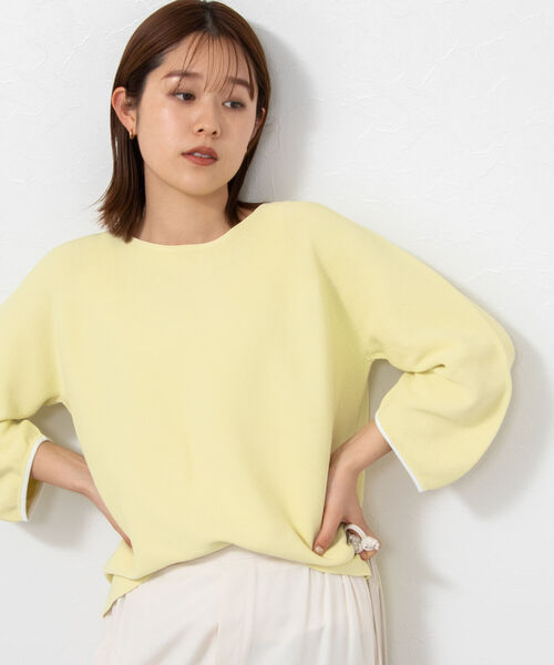 NOLLEY’S（ノーリーズ）の「《手洗い可能》カーブパフ袖ホールガーメントプルオーバーニット（ニット/セーター・レディース・ライトブルー/オフホワイト/ネイビー/イエロー・38）」の14枚目の写真