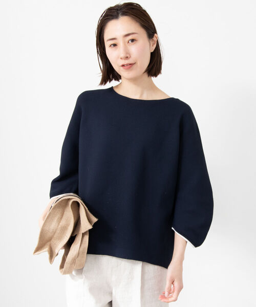 NOLLEY’S（ノーリーズ）の「《手洗い可能》カーブパフ袖ホールガーメントプルオーバーニット（ニット/セーター・レディース・ライトブルー/オフホワイト/ネイビー/イエロー・38）」の18枚目の写真