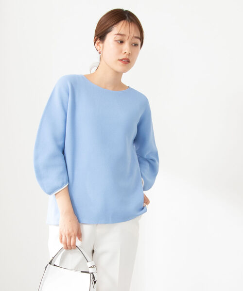 NOLLEY’S（ノーリーズ）の「《手洗い可能》カーブパフ袖ホールガーメントプルオーバーニット（ニット/セーター・レディース・ライトブルー/オフホワイト/ネイビー/イエロー・38）」の21枚目の写真