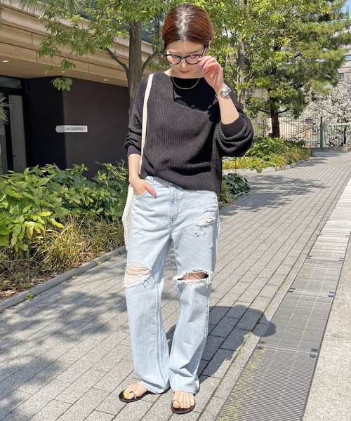 リネン混テープヤーンメッシュワイドニット