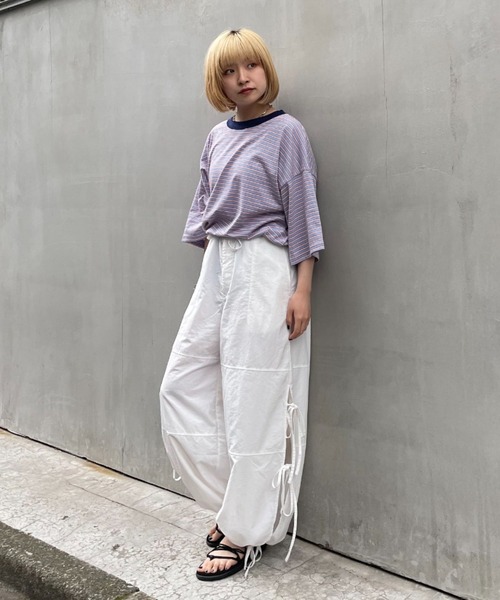 CIAOPANIC(チャオパニック)の「パイルリンガーボーダーTシャツ(Tシャツ/カットソー・レディース・ホワイト/サックスブルー/ブラック・FREE)」の13枚目の写真