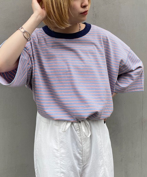 CIAOPANIC(チャオパニック)の「パイルリンガーボーダーTシャツ(Tシャツ/カットソー・レディース・ホワイト/サックスブルー/ブラック・FREE)」の17枚目の写真
