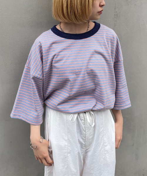 CIAOPANIC(チャオパニック)の「パイルリンガーボーダーTシャツ(Tシャツ/カットソー・レディース・ホワイト/サックスブルー/ブラック・FREE)」の18枚目の写真