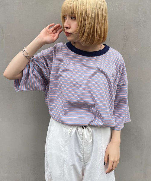 CIAOPANIC(チャオパニック)の「パイルリンガーボーダーTシャツ(Tシャツ/カットソー・レディース・ホワイト/サックスブルー/ブラック・FREE)」の19枚目の写真