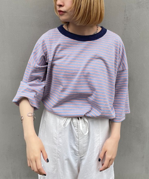 CIAOPANIC(チャオパニック)の「パイルリンガーボーダーTシャツ(Tシャツ/カットソー・レディース・ホワイト/サックスブルー/ブラック・FREE)」の20枚目の写真
