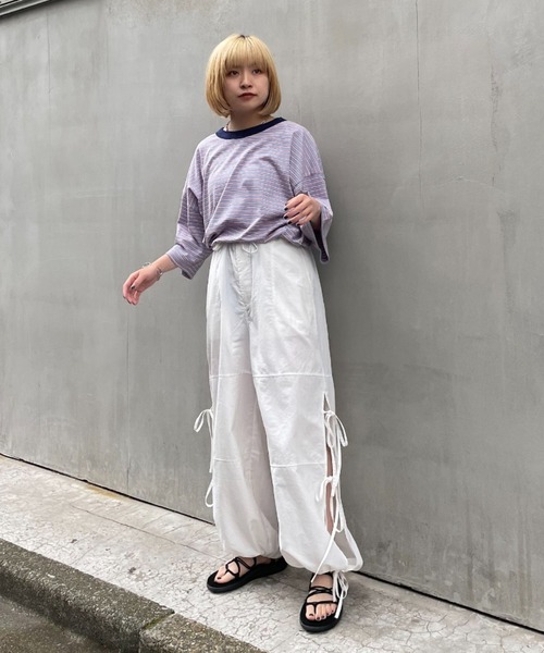 CIAOPANIC(チャオパニック)の「パイルリンガーボーダーTシャツ(Tシャツ/カットソー・レディース・ホワイト/サックスブルー/ブラック・FREE)」の14枚目の写真