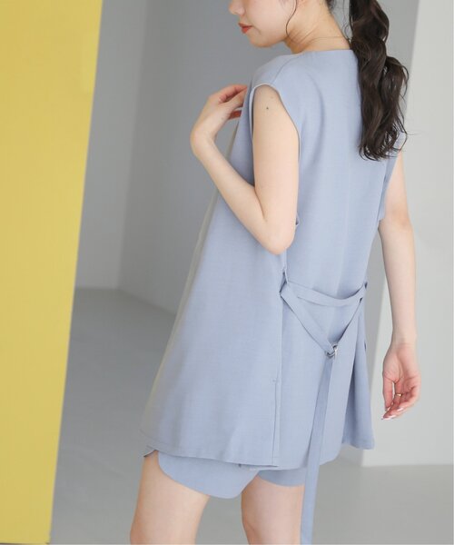 RAY CASSIN（レイカズン）の「リネンライクベルト付きダブルジレ（ノーカラージャケット・レディース・ブルー/ブラウン/ベージュ・FREE）」の16枚目の写真