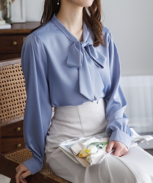 Ada.（エイダ）の「オフィスでもプライベートでも◎　洗える ボウタイ リボン ブラウス（シャツ/ブラウス・レディース・ホワイト/ベージュ/ライトブルー/アイボリー/ミント/ピンク/ネイビー・M/S/L）」の13枚目の写真