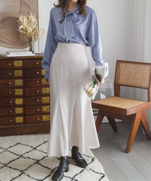 Ada.（エイダ）の「オフィスでもプライベートでも◎　洗える ボウタイ リボン ブラウス（シャツ/ブラウス・レディース・ホワイト/ベージュ/ライトブルー/アイボリー/ミント/ピンク/ネイビー・M/S/L）」の15枚目の写真