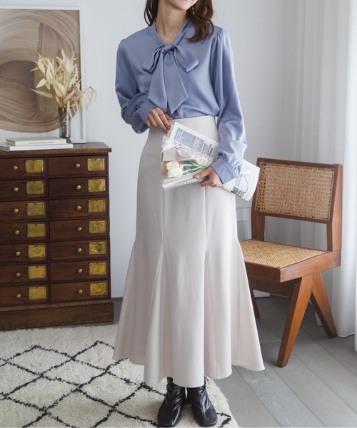 Ada.（エイダ）の「オフィスでもプライベートでも◎　洗える ボウタイ リボン ブラウス（シャツ/ブラウス・レディース・ホワイト/ベージュ/ライトブルー/アイボリー/ミント/ピンク/ネイビー・M/S/L）」の16枚目の写真