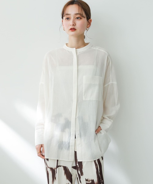 SENSE OF PLACE by URBAN RESEARCH（センスオブプレイスバイアーバンリサーチ）の「バンドカラーヨウリュウシアーシャツ（シャツ/ブラウス・レディース・オフホワイト/ブラック/ライトブルー・ONE）」の6枚目の写真