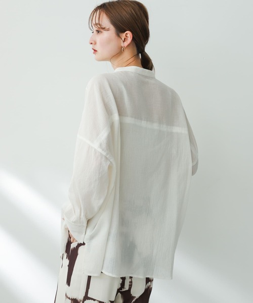 SENSE OF PLACE by URBAN RESEARCH（センスオブプレイスバイアーバンリサーチ）の「バンドカラーヨウリュウシアーシャツ（シャツ/ブラウス・レディース・オフホワイト/ブラック/ライトブルー・ONE）」の7枚目の写真