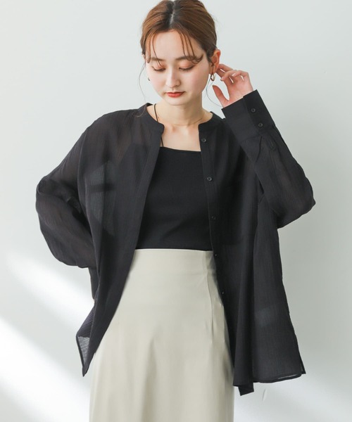 SENSE OF PLACE by URBAN RESEARCH（センスオブプレイスバイアーバンリサーチ）の「バンドカラーヨウリュウシアーシャツ（シャツ/ブラウス・レディース・オフホワイト/ブラック/ライトブルー・ONE）」の9枚目の写真