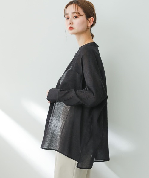 SENSE OF PLACE by URBAN RESEARCH（センスオブプレイスバイアーバンリサーチ）の「バンドカラーヨウリュウシアーシャツ（シャツ/ブラウス・レディース・オフホワイト/ブラック/ライトブルー・ONE）」の10枚目の写真