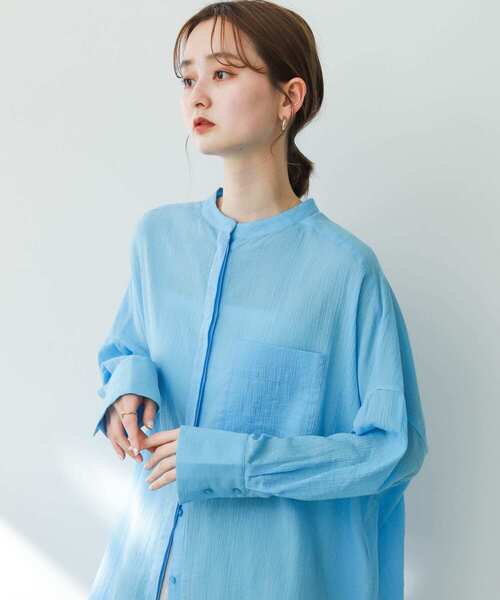 SENSE OF PLACE by URBAN RESEARCH（センスオブプレイスバイアーバンリサーチ）の「バンドカラーヨウリュウシアーシャツ（シャツ/ブラウス・レディース・オフホワイト/ブラック/ライトブルー・ONE）」の15枚目の写真