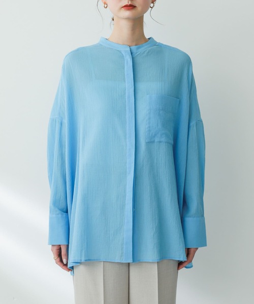 SENSE OF PLACE by URBAN RESEARCH（センスオブプレイスバイアーバンリサーチ）の「バンドカラーヨウリュウシアーシャツ（シャツ/ブラウス・レディース・オフホワイト/ブラック/ライトブルー・ONE）」の19枚目の写真