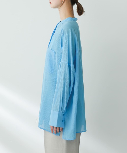 SENSE OF PLACE by URBAN RESEARCH（センスオブプレイスバイアーバンリサーチ）の「バンドカラーヨウリュウシアーシャツ（シャツ/ブラウス・レディース・オフホワイト/ブラック/ライトブルー・ONE）」の20枚目の写真