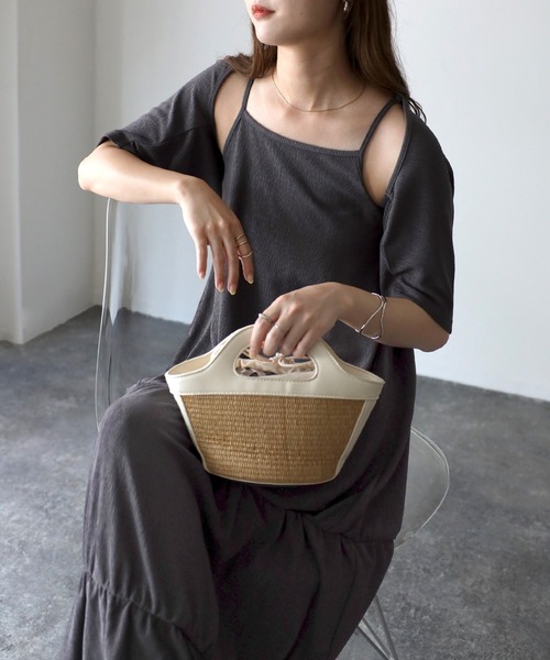 Riberry（リベリー）の「楊柳シャーリングキャミワンピース×ショートボレロset（ワンピース・レディース・オレンジ/チャコールグレー/ブラック/グレイッシュベージュ・MEDIUM）」の3枚目の写真