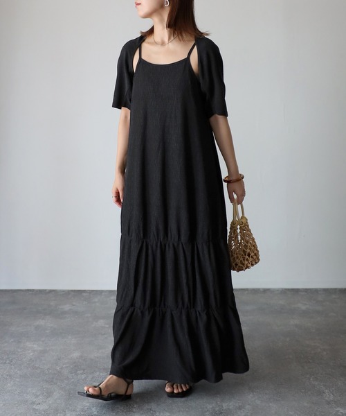 Riberry（リベリー）の「楊柳シャーリングキャミワンピース×ショートボレロset（ワンピース・レディース・オレンジ/チャコールグレー/ブラック/グレイッシュベージュ・MEDIUM）」の2枚目の写真