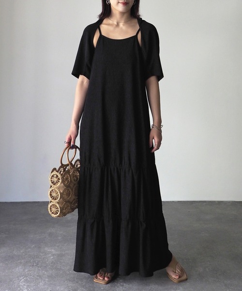 Riberry（リベリー）の「楊柳シャーリングキャミワンピース×ショートボレロset（ワンピース・レディース・オレンジ/チャコールグレー/ブラック/グレイッシュベージュ・MEDIUM）」の16枚目の写真