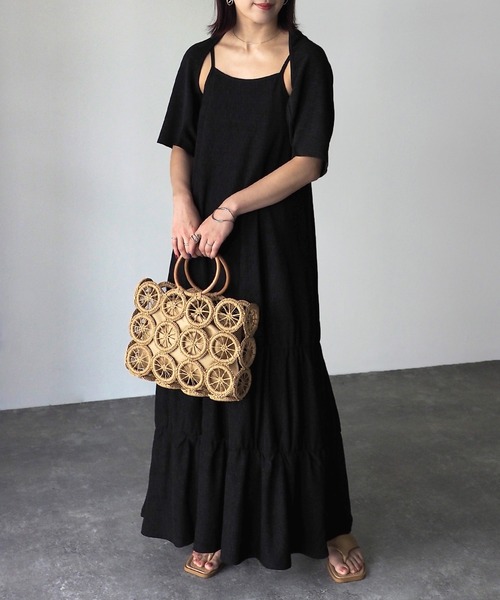 Riberry（リベリー）の「楊柳シャーリングキャミワンピース×ショートボレロset（ワンピース・レディース・オレンジ/チャコールグレー/ブラック/グレイッシュベージュ・MEDIUM）」の10枚目の写真