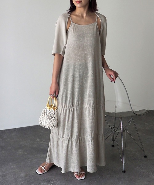 Riberry（リベリー）の「楊柳シャーリングキャミワンピース×ショートボレロset（ワンピース・レディース・オレンジ/チャコールグレー/ブラック/グレイッシュベージュ・MEDIUM）」の6枚目の写真